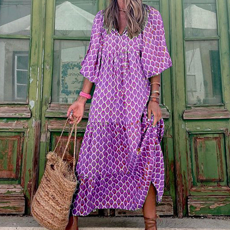 Women's Boho Floral Halter Dress – Backless Ruffled A-Line Beach Dress for Summer Vacations